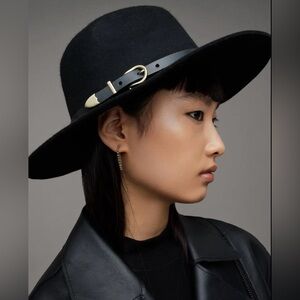 ALL SAINTS black Matilda buckled wool fedora hat in excellent conditions